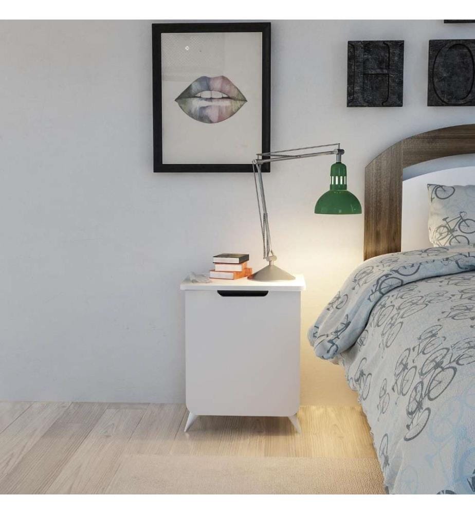 Table de nuit, blanc, panneau de particules mélaminé