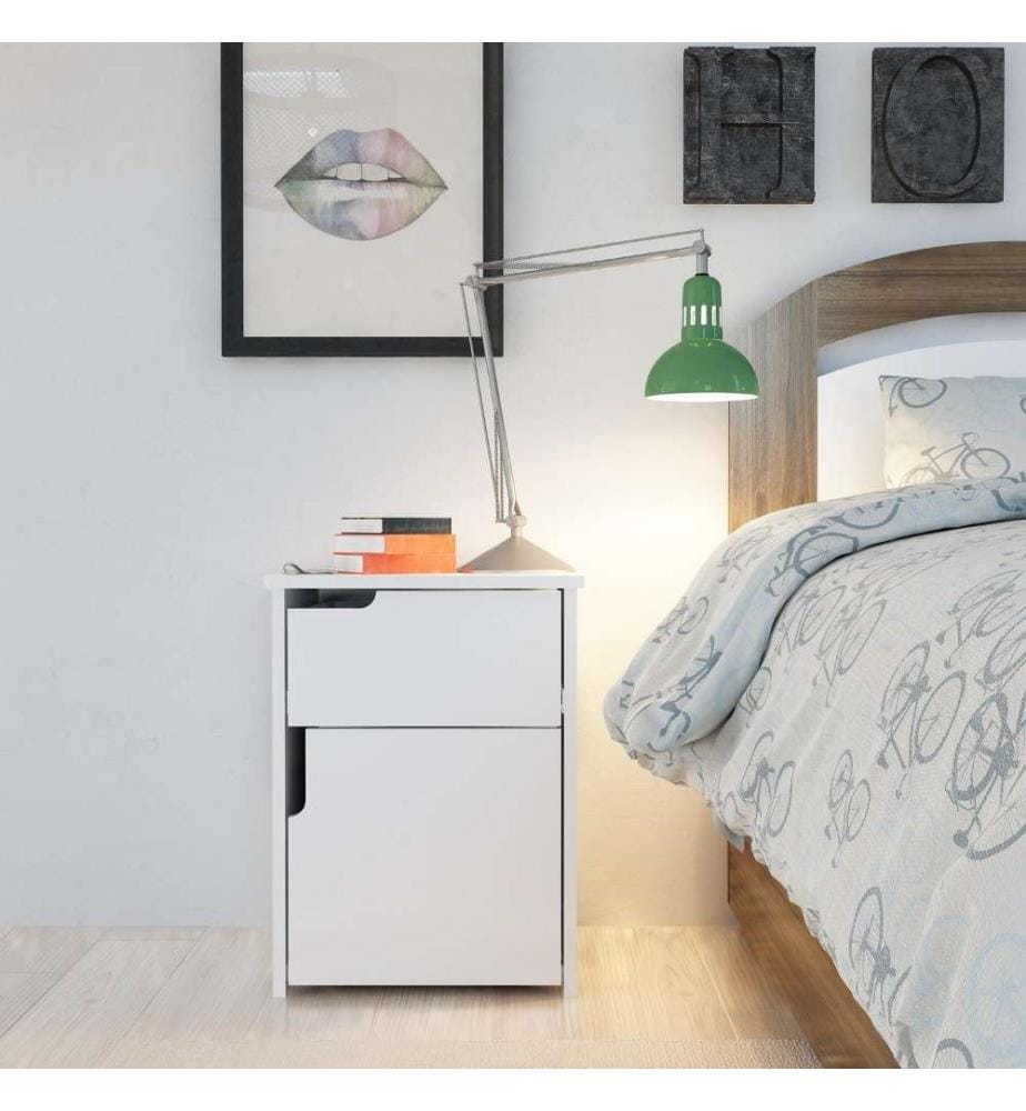 Table de nuit, blanc, panneau de particules mélaminé