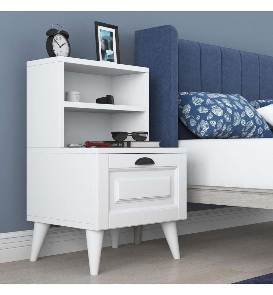 Table de nuit, blanc, panneau de particules mélaminé
