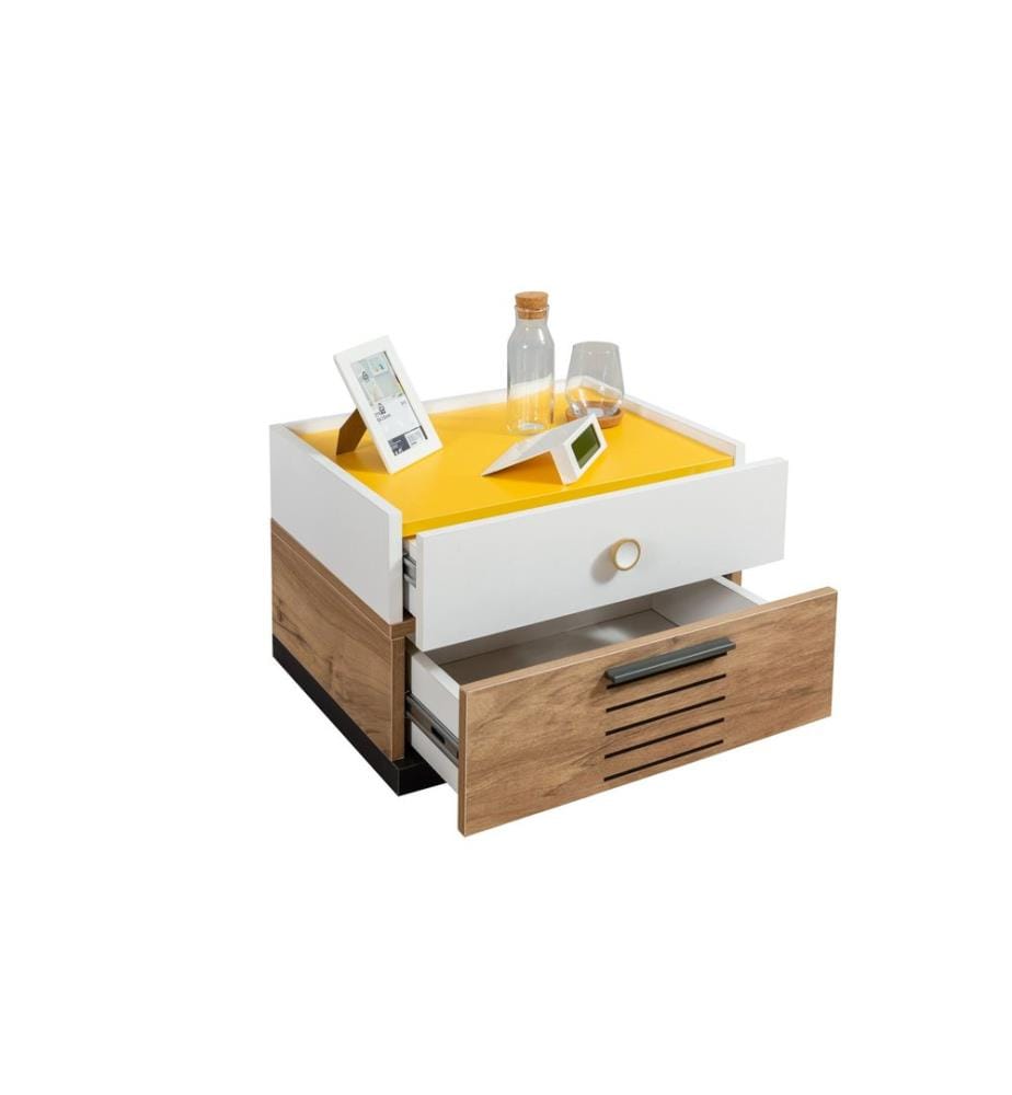Nachttisch, 100 % melaminbeschichtete Spanplatte, Weiss, Anthrazit, Gelb, Braun