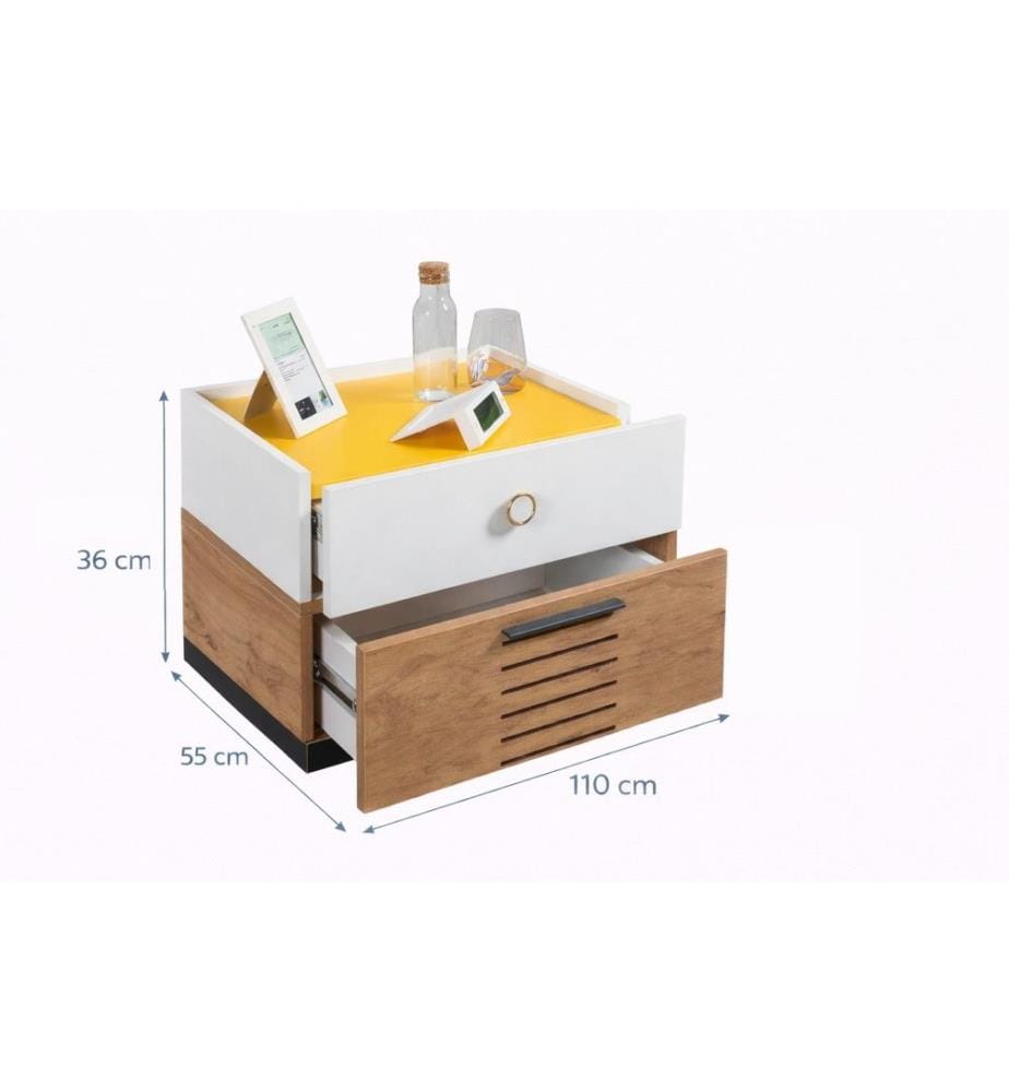 Nachttisch, 100 % melaminbeschichtete Spanplatte, Weiss, Anthrazit, Gelb, Braun