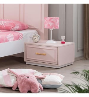 Nachttisch, 100 % melaminbeschichtete Spanplatte, Rosa, Weiss