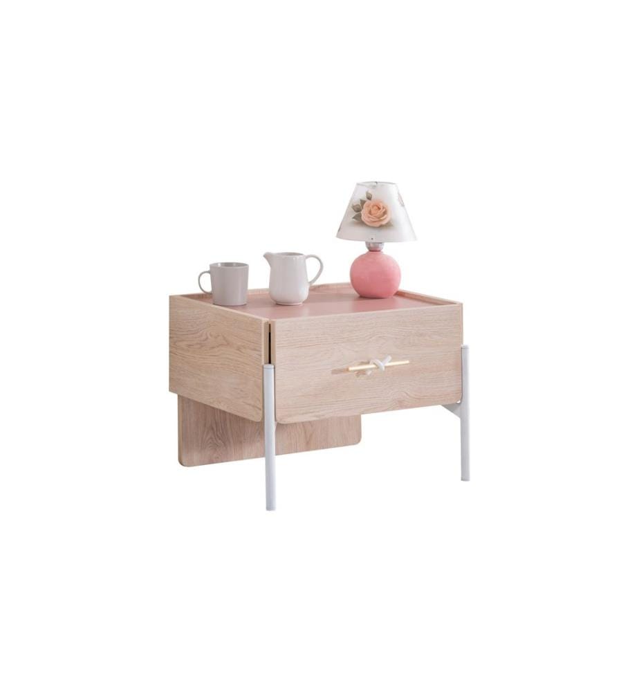 Nachttisch, 100 % melaminbeschichtete Spanplatte, Braun, Rosa