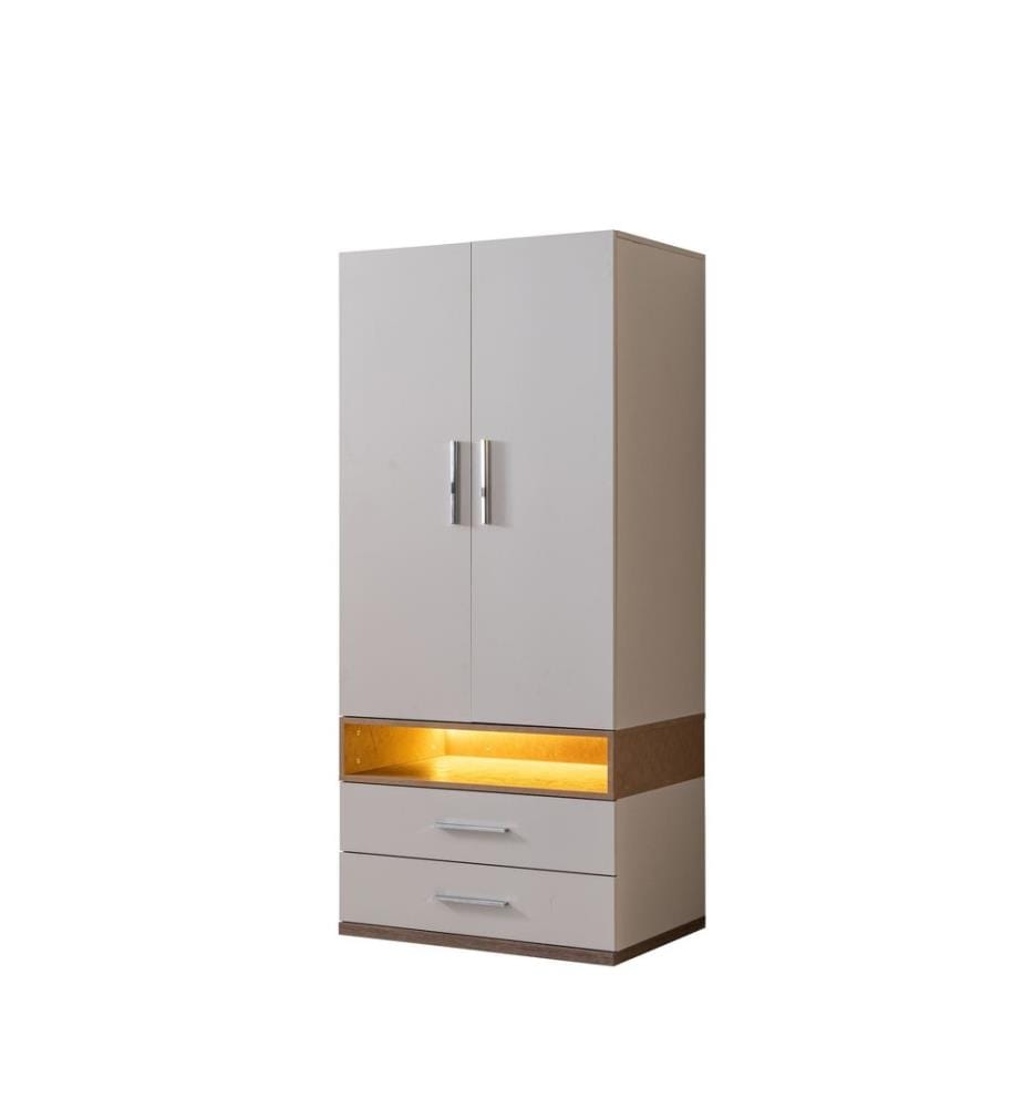 Kleiderschrank, 100 % melaminbeschichtete Spanplatte, Weiss, Braun