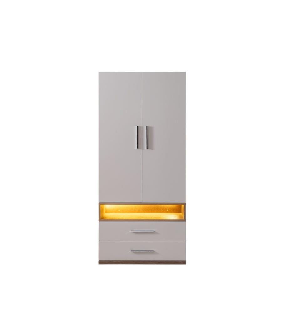 Kleiderschrank, 100 % melaminbeschichtete Spanplatte, Weiss, Braun