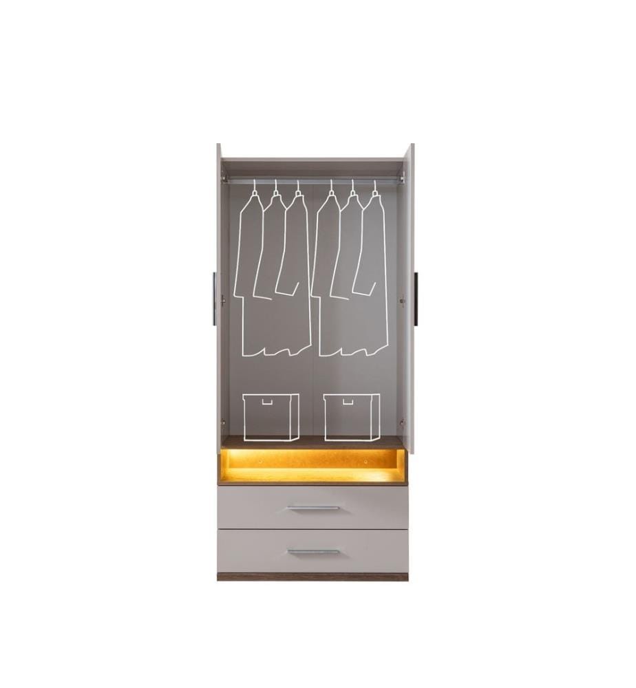 Kleiderschrank, 100 % melaminbeschichtete Spanplatte, Weiss, Braun