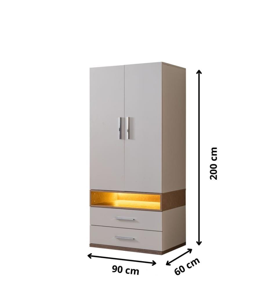 Kleiderschrank, 100 % melaminbeschichtete Spanplatte, Weiss, Braun