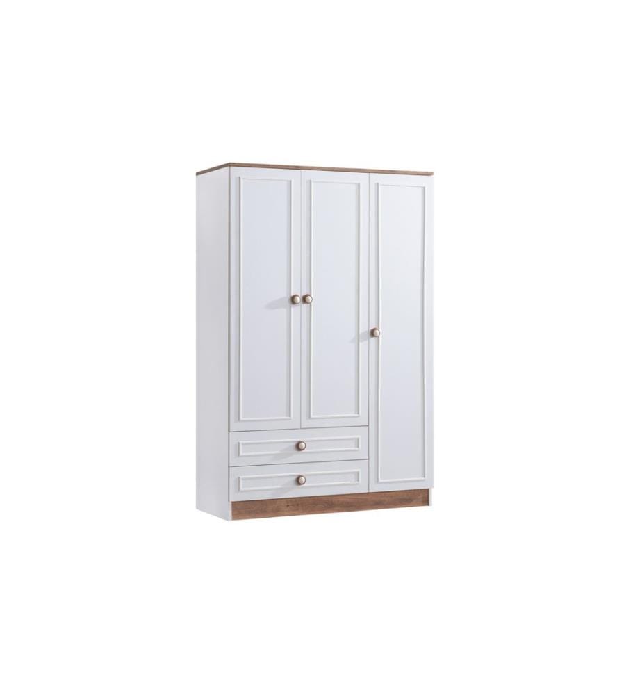 Kleiderschrank, 100 % melaminbeschichtete Spanplatte, Braun, Weiss