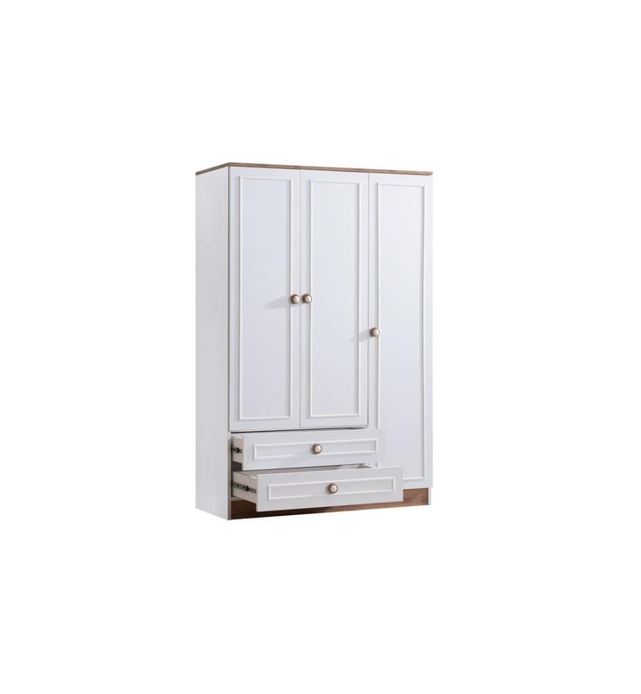 Kleiderschrank, 100 % melaminbeschichtete Spanplatte, Braun, Weiss