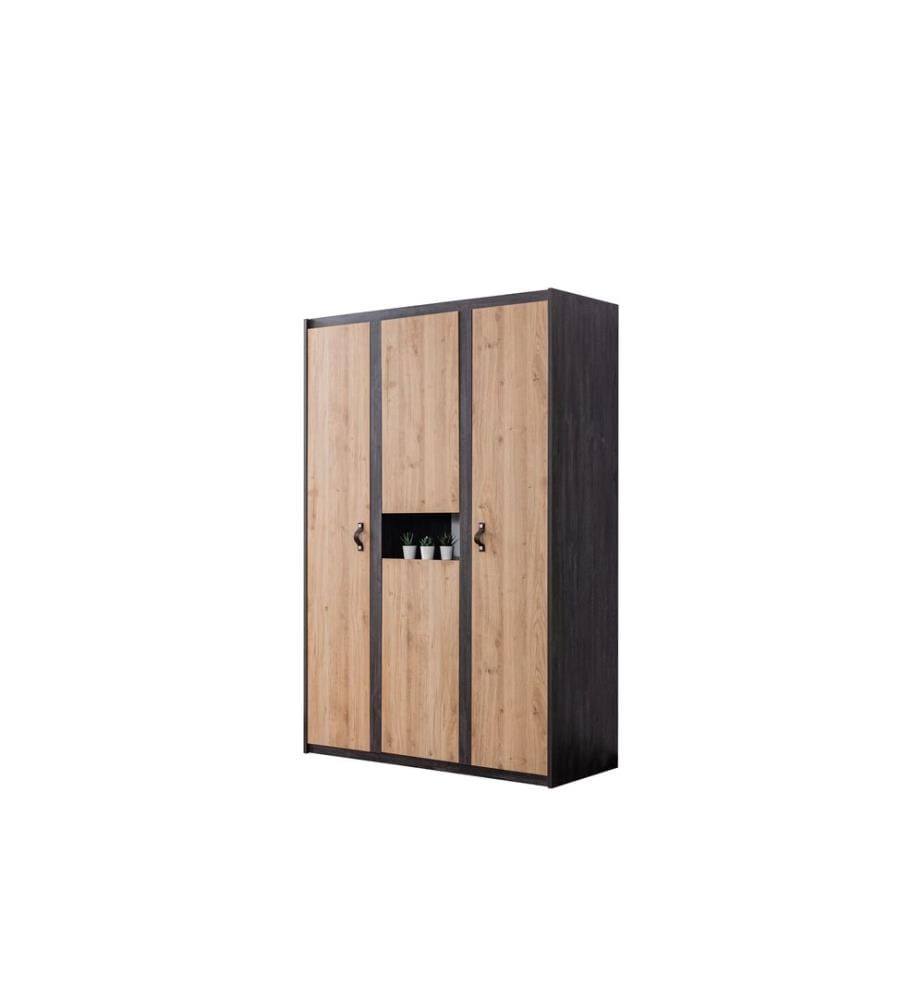 Kleiderschrank, 100 % melaminbeschichtete Spanplatte, Anthrazit, Braun
