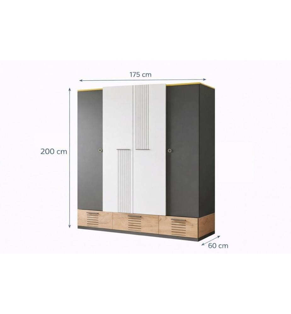 Kleiderschrank, 100 % melaminbeschichtete Spanplatte, Weiss, Anthrazit, Gelb, Braun