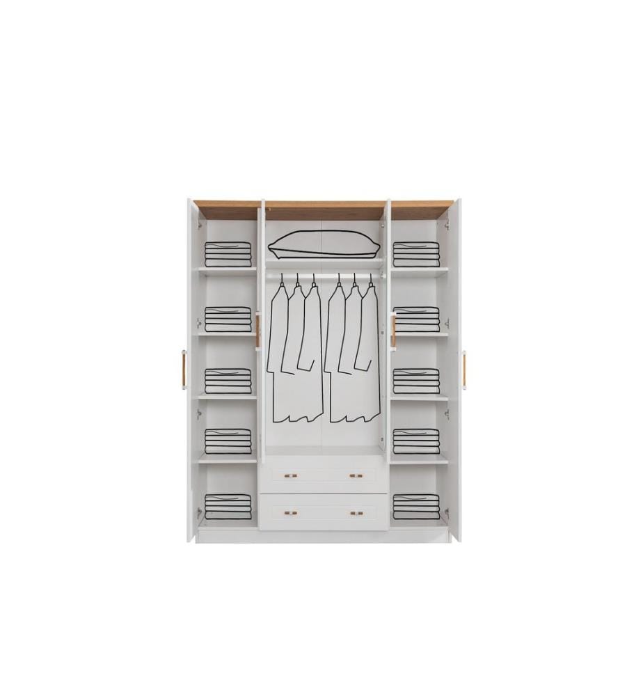 Kleiderschrank, 100 % melaminbeschichtete Spanplatte, Weiss