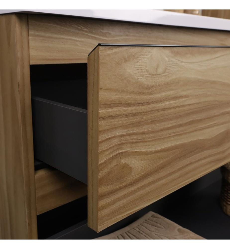 Badezimmerschrank mit Waschbecken und Spiegel, 2-teilig, 100 % melaminbeschichtete Spanplatte, Eiche, Weiss