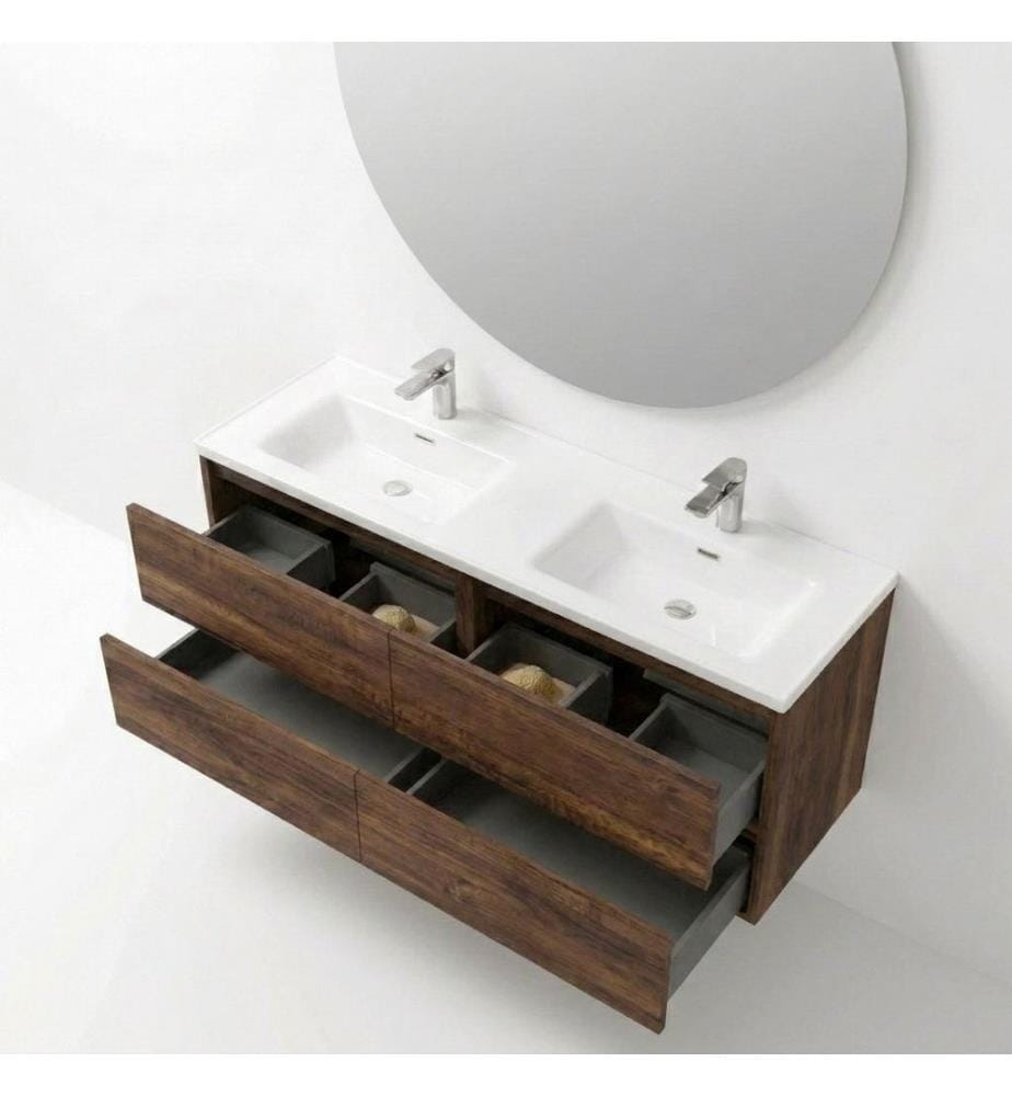Ensemble meuble de salle de bain avec lavabo et miroir, 2 pièces, panneau de particules 100 % mélaminé, chêne fraisé