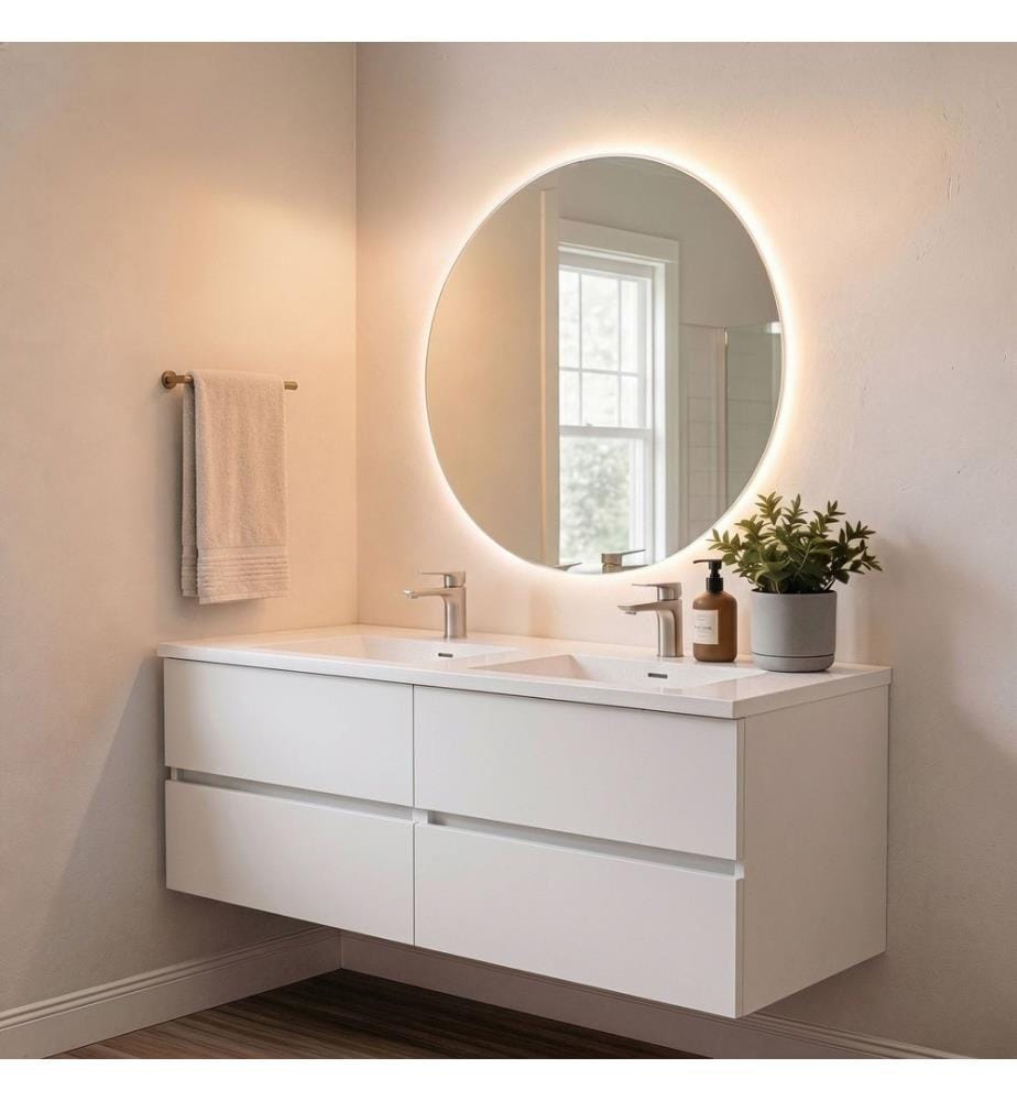 Badezimmerschrank mit Waschbecken und Spiegel, 2-teilig, 100 % melaminbeschichtete Spanplatte, Weiss