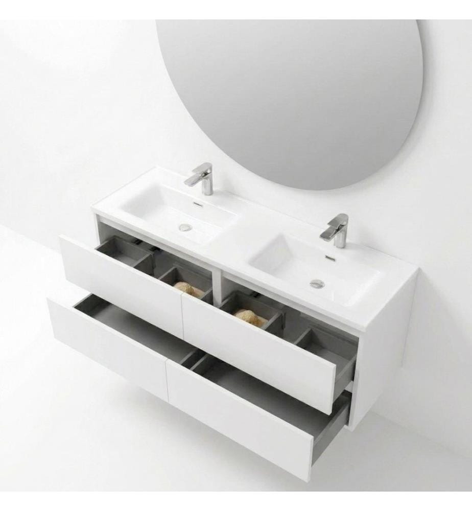 Badezimmerschrank mit Waschbecken und Spiegel, 2-teilig, 100 % melaminbeschichtete Spanplatte, Weiss