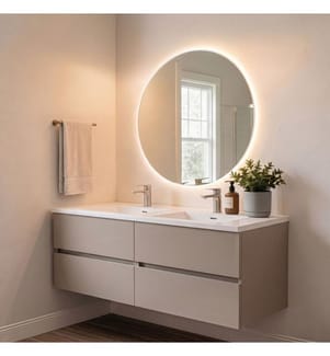 Ensemble meuble de salle de bain avec lavabo et miroir, 2 pièces, panneau de particules 100 % mélaminé, couleur café mat