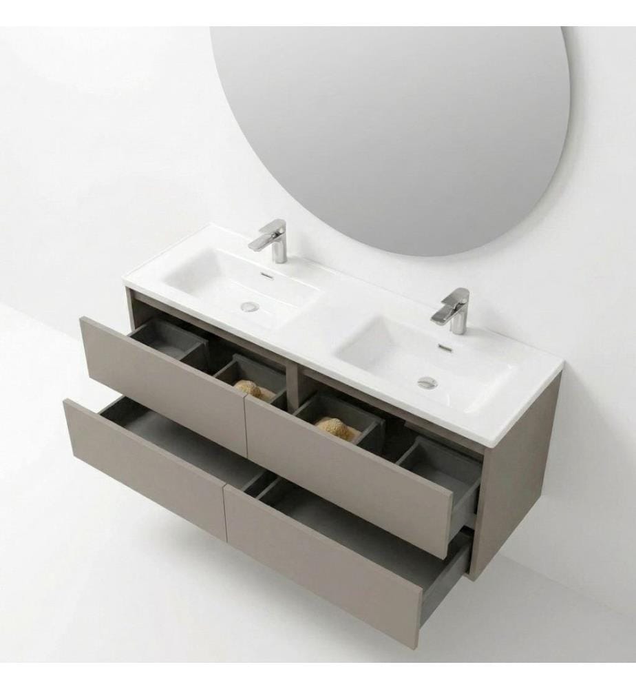 Badezimmerschrank mit Waschbecken und Spiegel, 2-teilig, 100 % melaminbeschichtete Spanplatte, Kaffeebraun matt