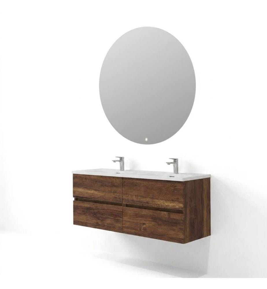 Ensemble meuble de salle de bain avec lavabo et miroir, 2 pièces, panneau de particules 100 % mélaminé, chêne fraisé