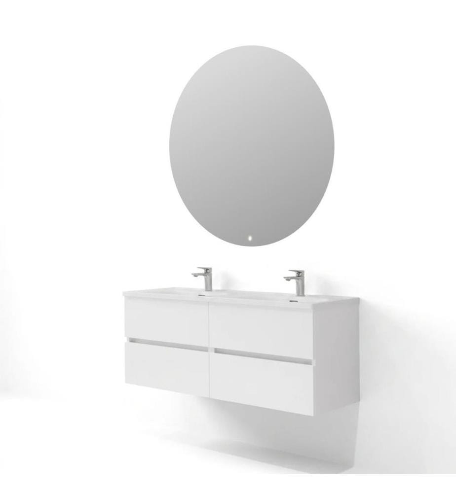 Badezimmerschrank mit Waschbecken und Spiegel, 2-teilig, 100 % melaminbeschichtete Spanplatte, Weiss