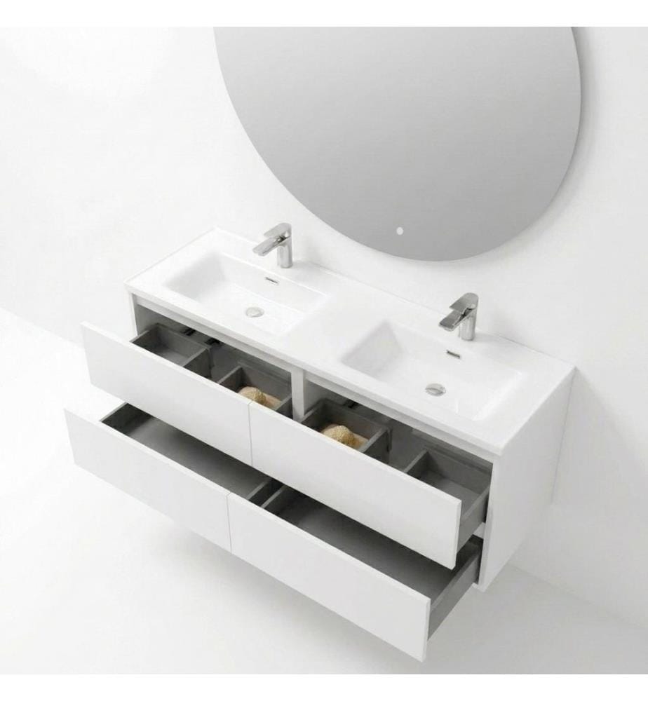 Badezimmerschrank mit Waschbecken und Spiegel, 2-teilig, 100 % melaminbeschichtete Spanplatte, Weiss