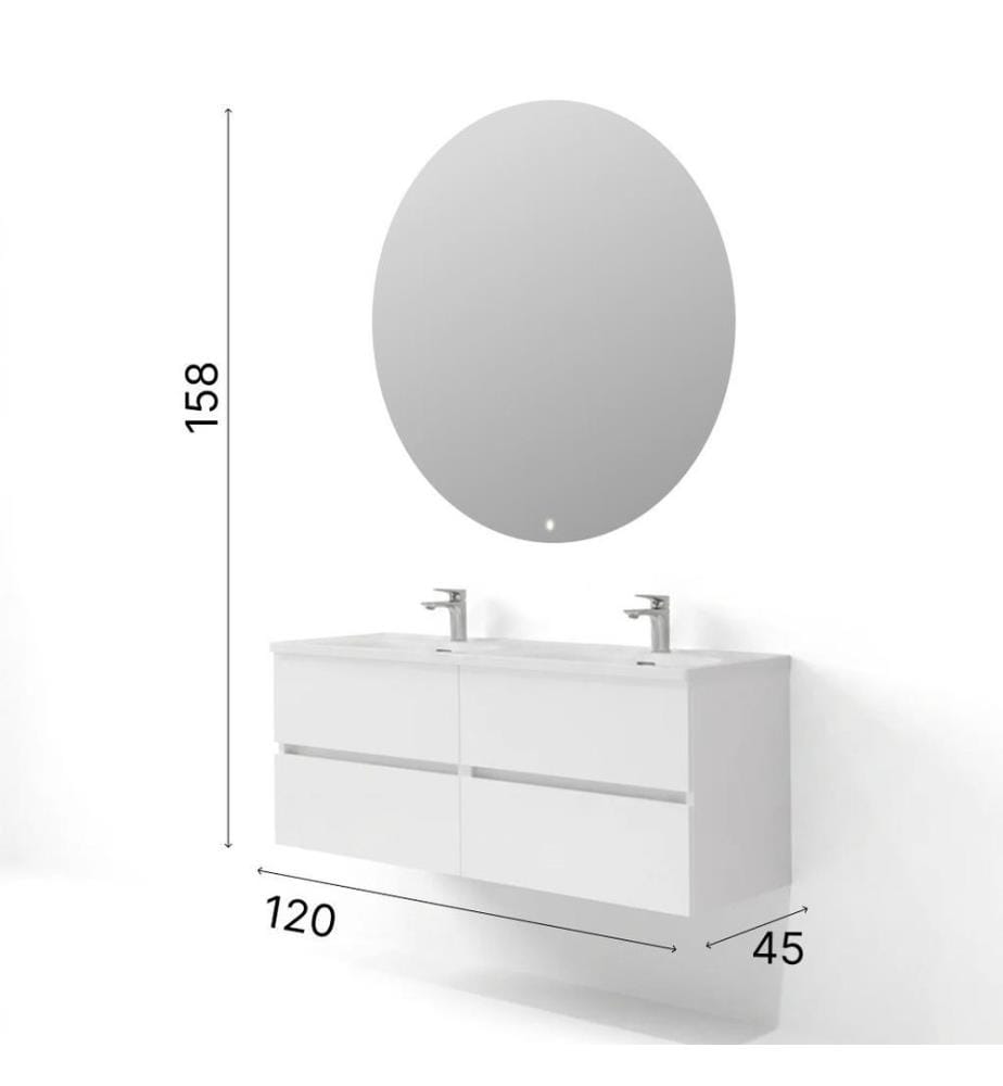 Badezimmerschrank mit Waschbecken und Spiegel, 2-teilig, 100 % melaminbeschichtete Spanplatte, Weiss