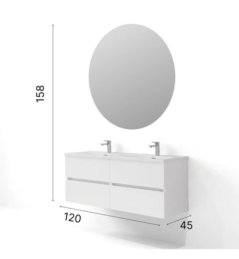 Badezimmerschrank mit Waschbecken und Spiegel, 2-teilig, 100 % melaminbeschichtete Spanplatte, Weiss