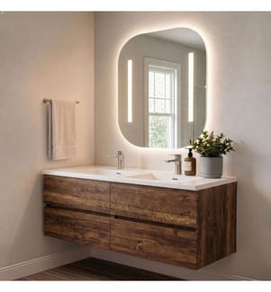 Ensemble meuble de salle de bain avec lavabo et miroir, 2 pièces, panneau de particules 100 % mélaminé, chêne fraisé