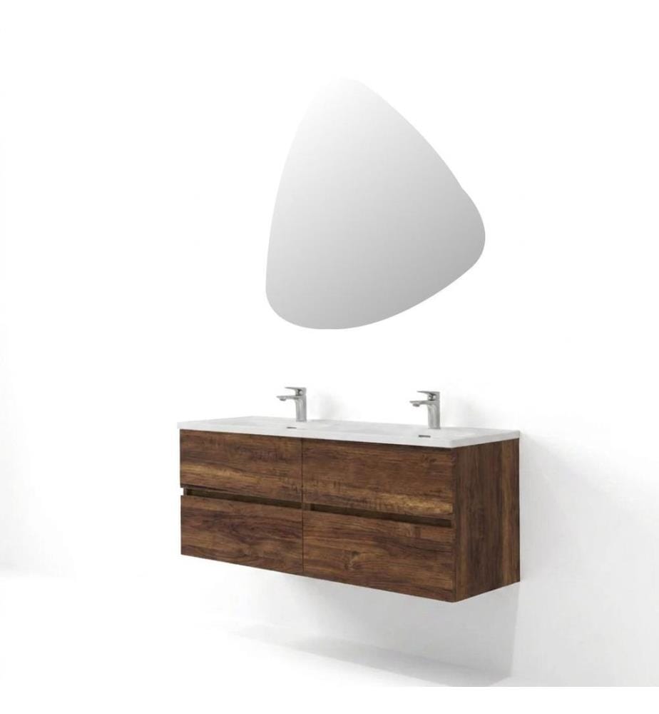 Ensemble meuble de salle de bain avec lavabo et miroir, 2 pièces, panneau de particules 100 % mélaminé, chêne fraisé
