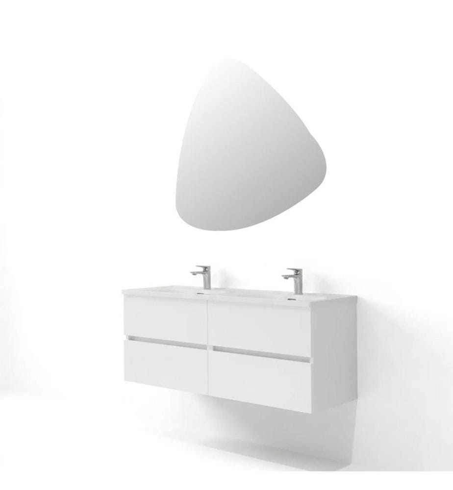 Meuble de salle de bain avec lavabo et miroir, ensemble 2 pièces, panneau de particules 100 % mélaminé, blanc