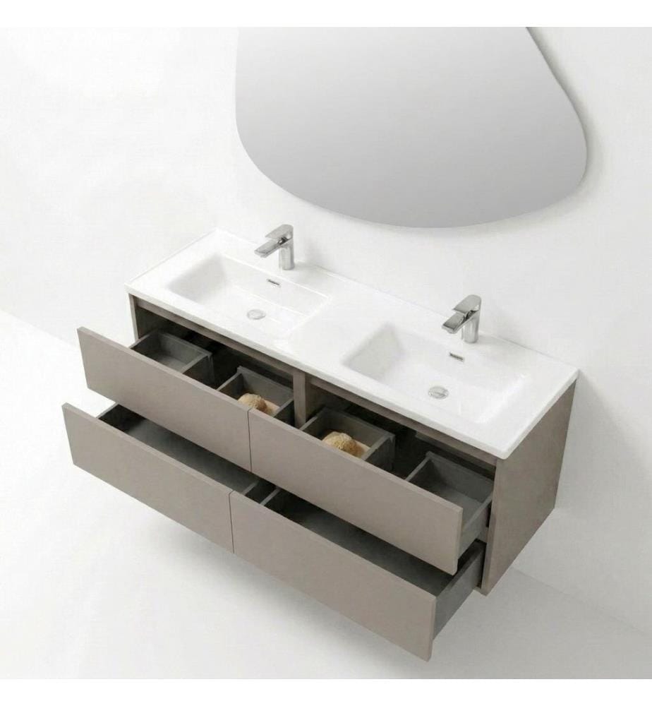 Badezimmerschrank mit Waschbecken und Spiegel, 2-teilig, 100 % melaminbeschichtete Spanplatte, Kaffeebraun matt
