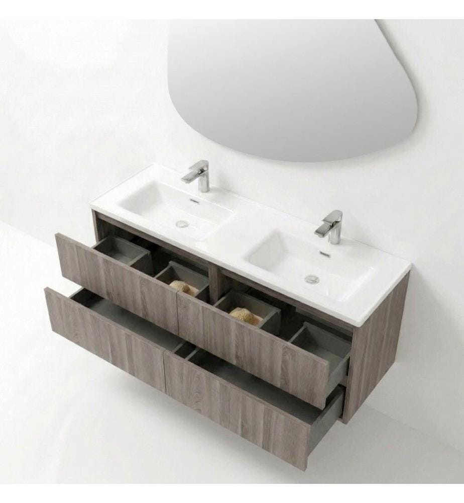 Badezimmerschrank mit Waschbecken und Spiegel, 2-teilig, 100 % melaminbeschichtete Spanplatte, Monsoon Birch