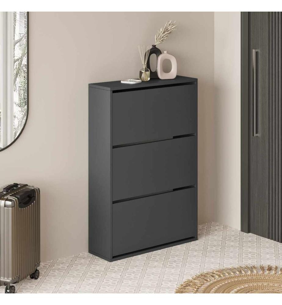 Schuhschrank, 100 % melaminbeschichtete Spanplatte, Anthrazit