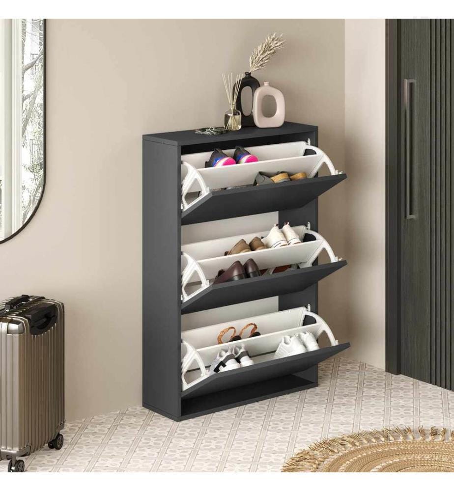 Schuhschrank, 100 % melaminbeschichtete Spanplatte, Anthrazit