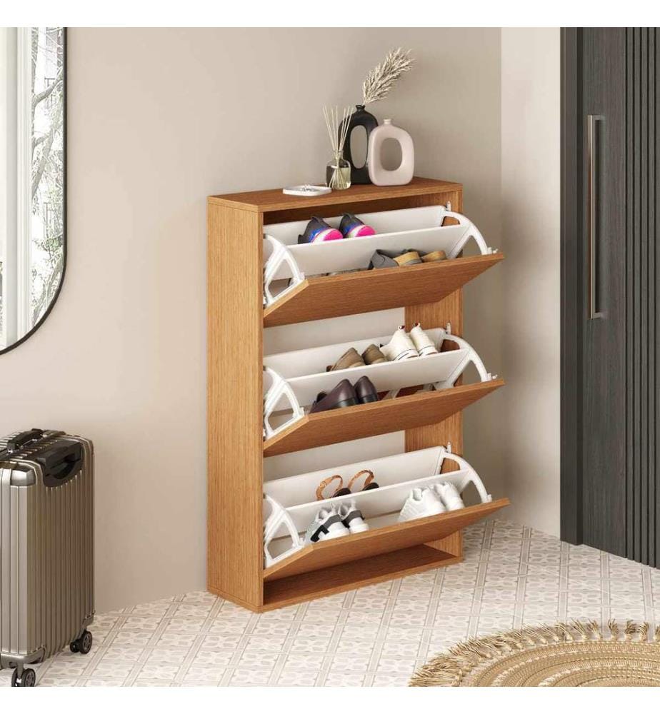 Schuhschrank, 100 % melaminbeschichtete Spanplatte, Walnuss