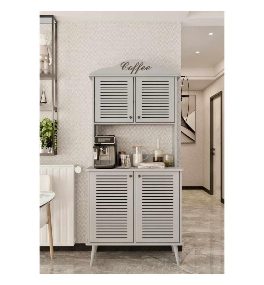 Meuble bar à café, 100 % MDF stratifié, gris clair