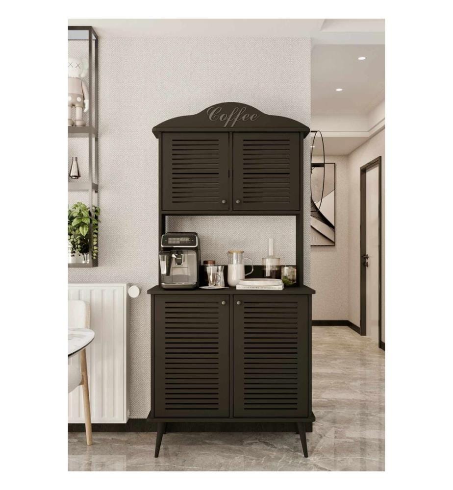 Kaffeebar-Schrank, 100 % laminierte MDF-Platte, Schwarz