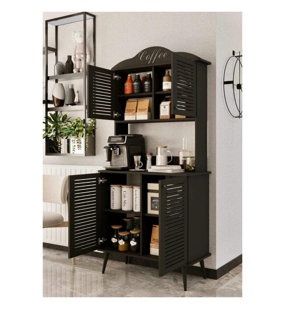 Kaffeebar-Schrank, 100 % laminierte MDF-Platte, Schwarz