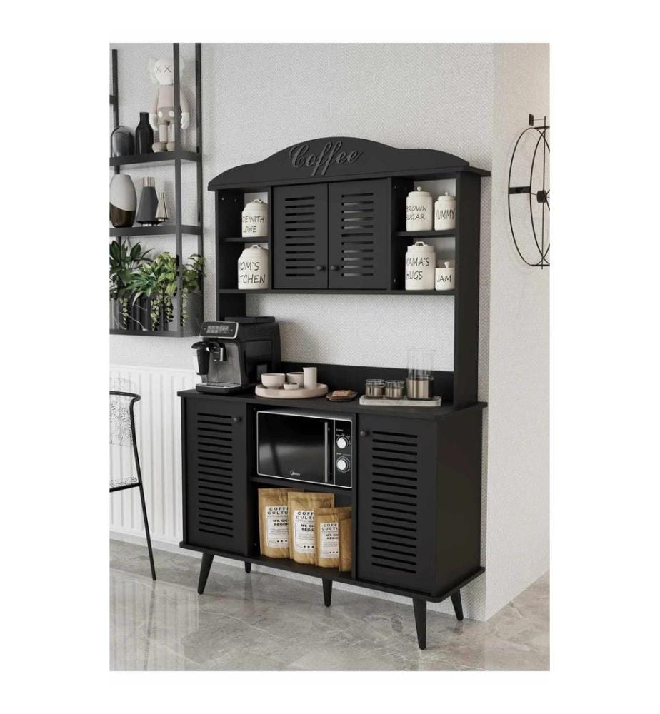 Meuble bar à café, 100 % MDF stratifié, noir
