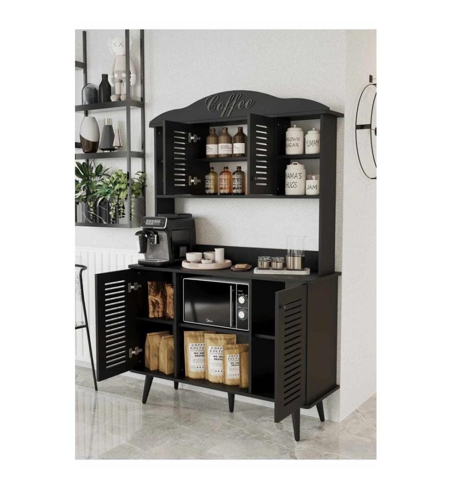 Meuble bar à café, 100 % MDF stratifié, noir
