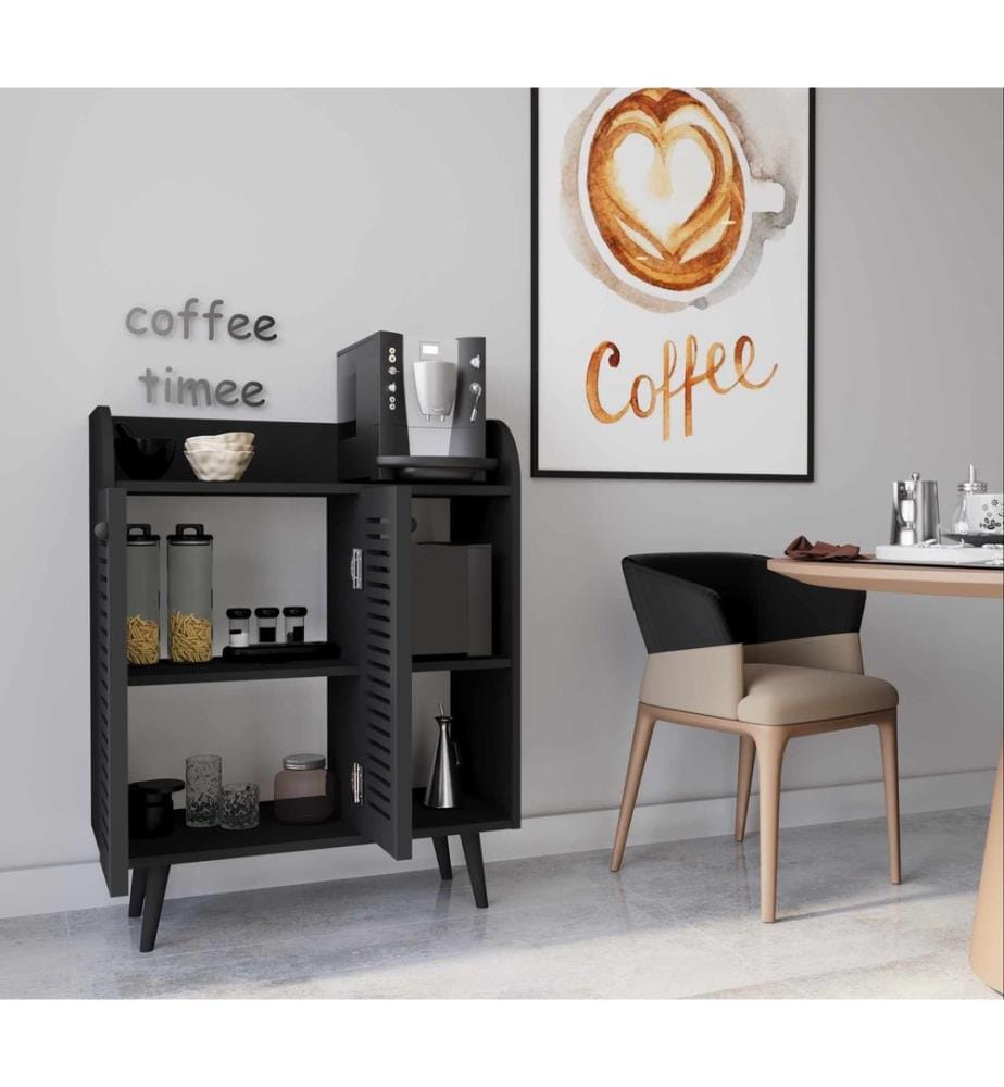 Kaffeebar-Schrank, 100 % laminierte MDF-Platte, Schwarz