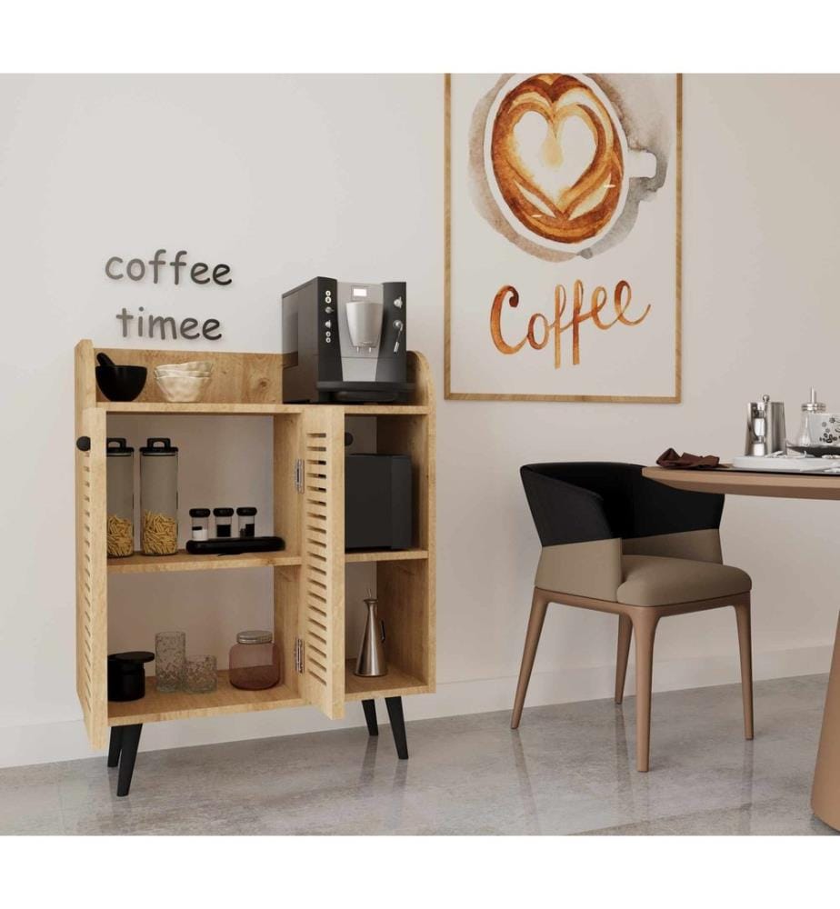 Meuble bar à café, MDF 100 % stratifié, chêne saphir