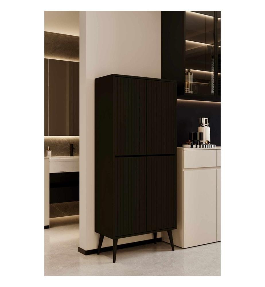 Küchenschrank, 100 % laminierte MDF-Platte, Schwarz