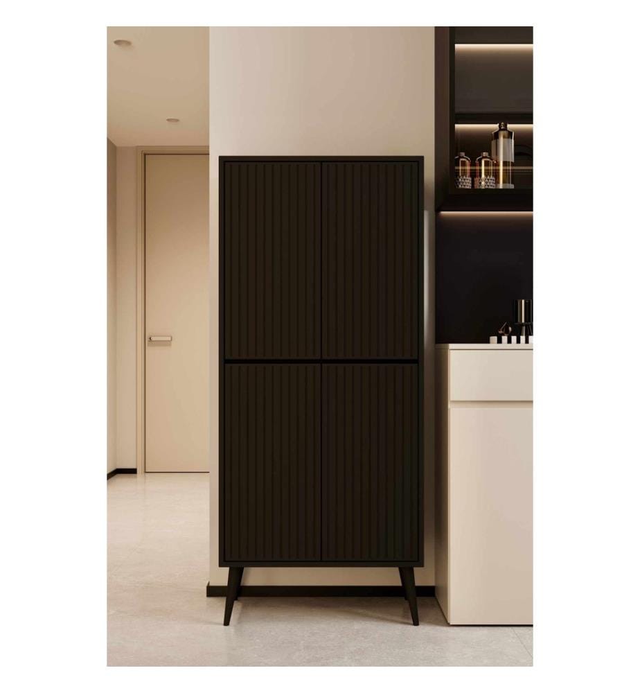 Küchenschrank, 100 % laminierte MDF-Platte, Schwarz