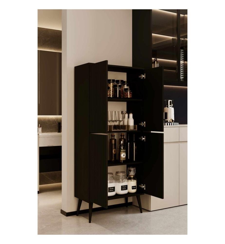 Küchenschrank, 100 % laminierte MDF-Platte, Schwarz