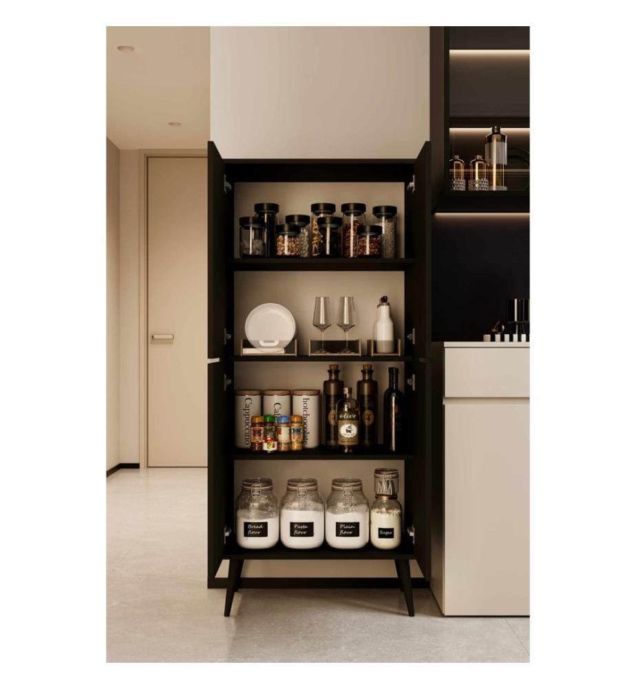 Küchenschrank, 100 % laminierte MDF-Platte, Schwarz