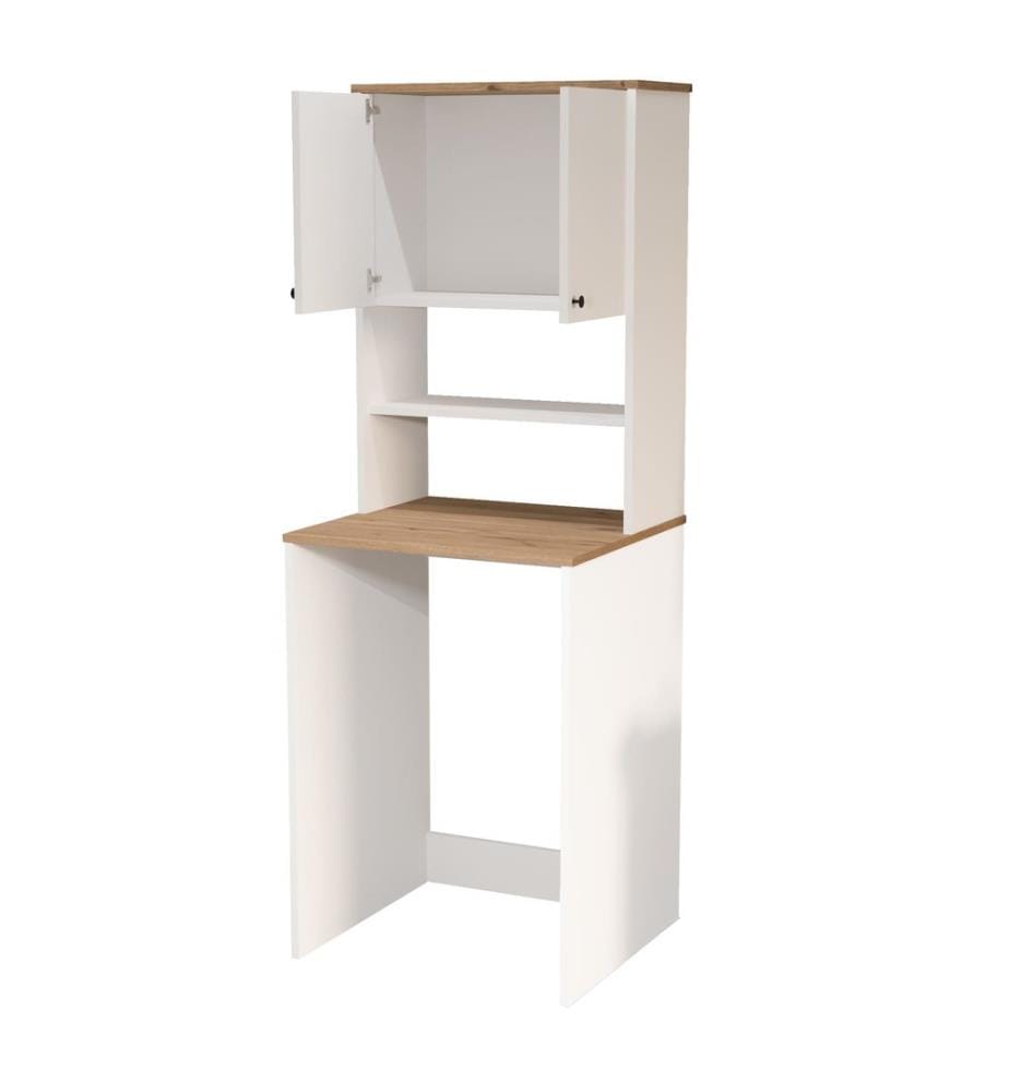 Meuble pour machine à laver, panneaux de particules 100 % mélaminés, blanc, chêne