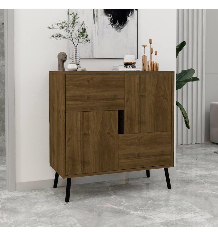 Mehrzweckschrank, 100 % melaminbeschichtete Spanplatte, Istanbul-Walnuss, schwarzes Holz