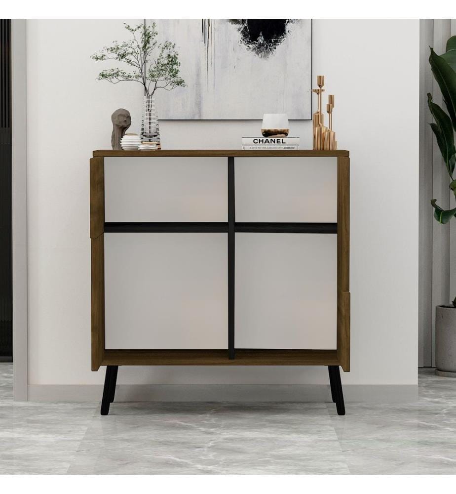 Mehrzweckschrank, 100 % melaminbeschichtete Spanplatte, Istanbul-Walnuss, schwarzes Holz