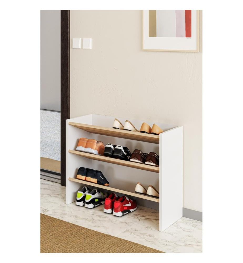 Schuhschrank, 100 % melaminbeschichtete Spanplatte, Sonomo-Eiche, Weiss